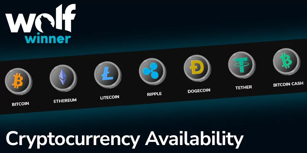 Cryptocurrency availability at Wolf Winner: Bitcoin, Ethereum, Litecoin and Tether