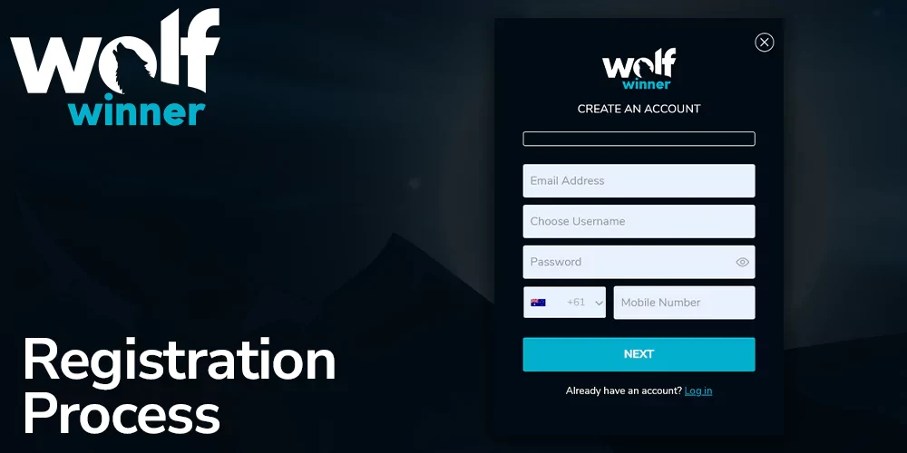 Wolf Winner registration form as it appears during sign-up